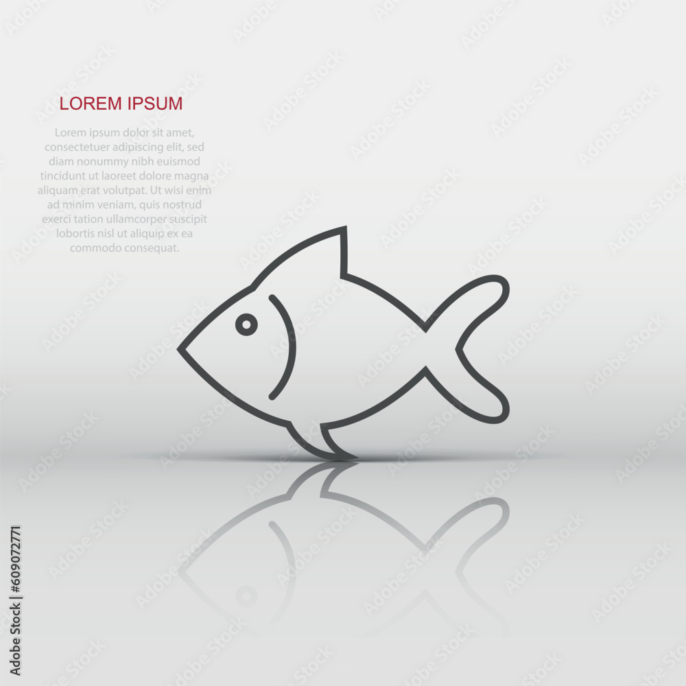 Fish sign icon in flat style. Goldfish vector illustration on white isolated background. Seafood business concept. Fish sign icon in flat style. Goldfish vector illustration on white isolated background. Seafood business concept.