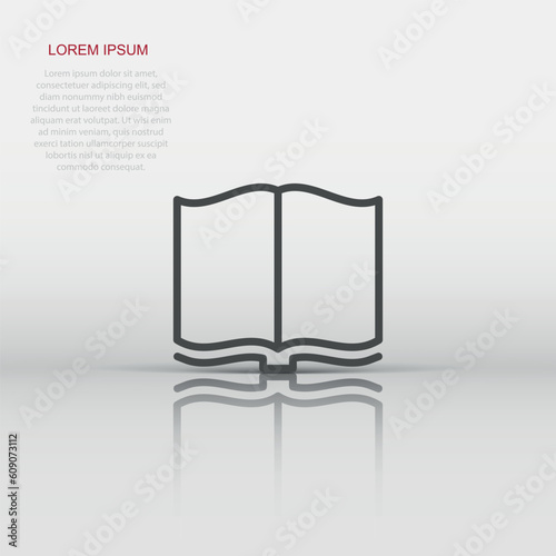 Open book icon in flat style. Literature vector illustration on isolated background. Library business concept.