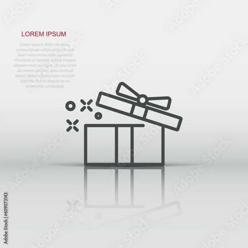 Gift box icon in flat style. Magic case vector illustration on white isolated background. Present business concept.
