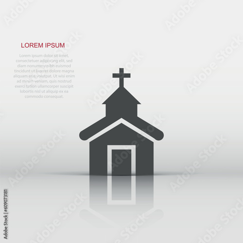 Church icon in flat style. Chapel vector illustration on white isolated background. Religious building business concept.