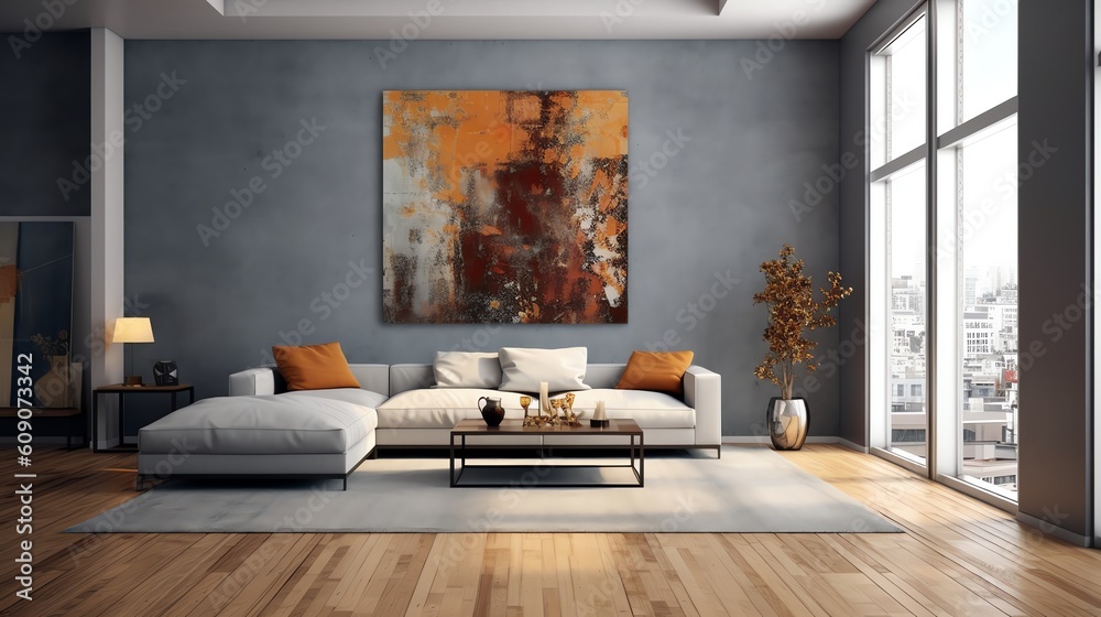 Modern interior of sitting room close up wallpaper, illustration for