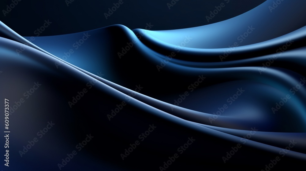 Fototapeta premium Dark blue abstract wavy wallpaper, illustration for product presentation template, copy space dark background. Ai generative