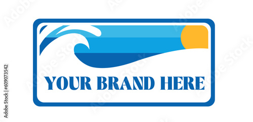 wave on the sea with bright yellow moon sun illustration, your brand here text