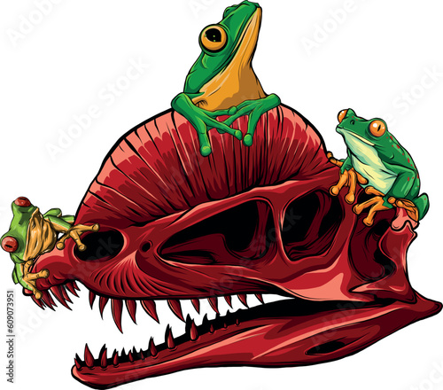 vector illustration of Carnivore dinosars skulls with frog