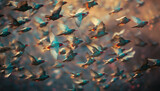 Vibrant colored birds flying freely in nature generated by AI