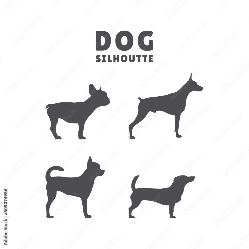 Dog vector flat design silhouette, dogs set