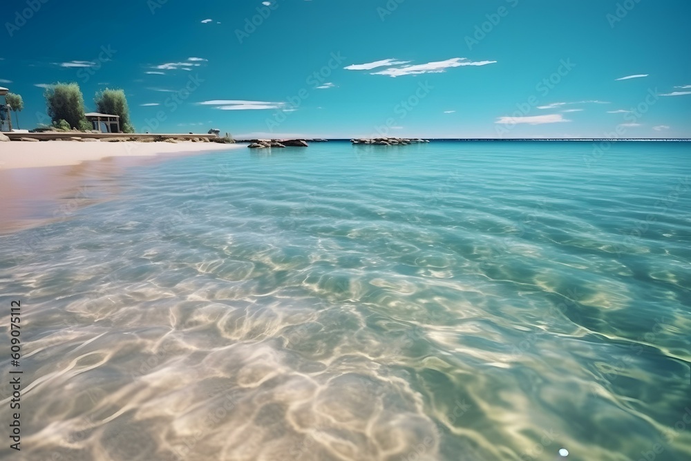 stock photo a crystal clear and empty beach on a bright professional photography