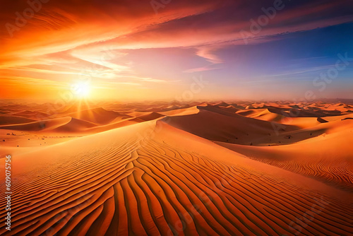 A sprawling desert landscape with towering sand dunes stretching as far as the eye can see  their graceful curves and ripples casting fascinating patterns