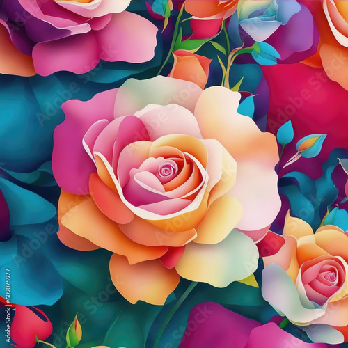 Floral background in retro style, multicolored bouquet of flowers in old style tones. Generative Ai.