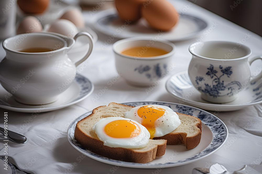 Traditional breakfast with fried eggs and toasts on the plate. AI generated Traditional breakfast with fried eggs and toasts on the plate. AI generated