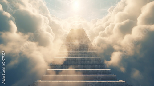 Photo Stairs to Doors Paradise - concept on religions Faith, forgiveness to God, Heav