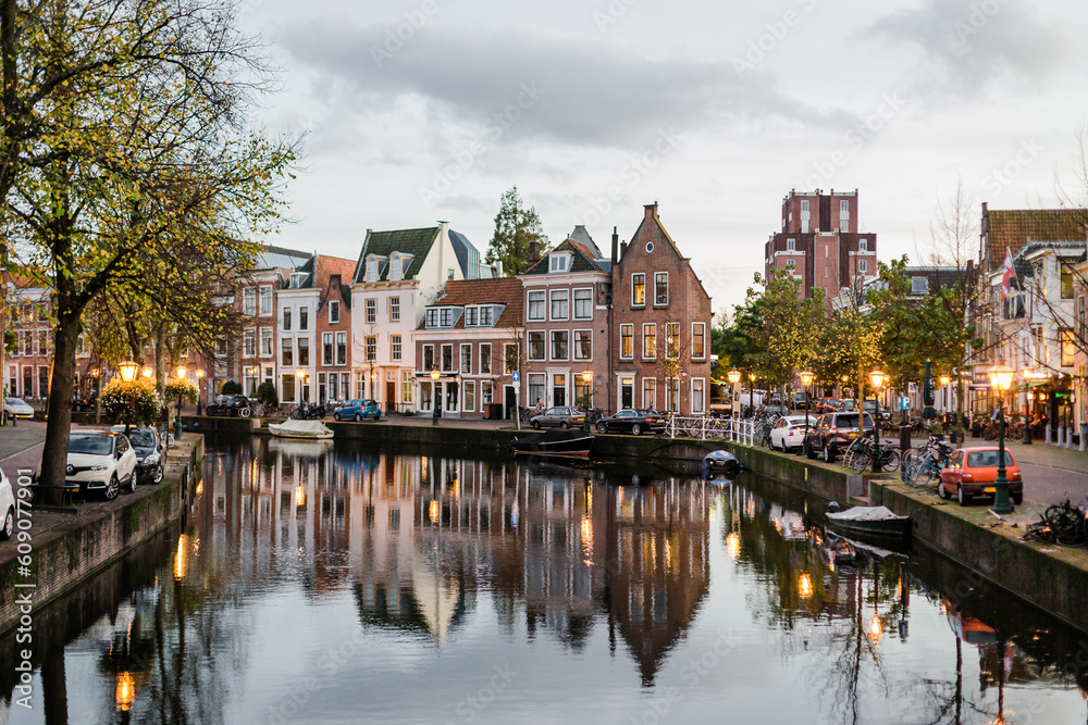 Landscape of the city of Leiden, Netherlands - obrazy, fototapety, plakaty 