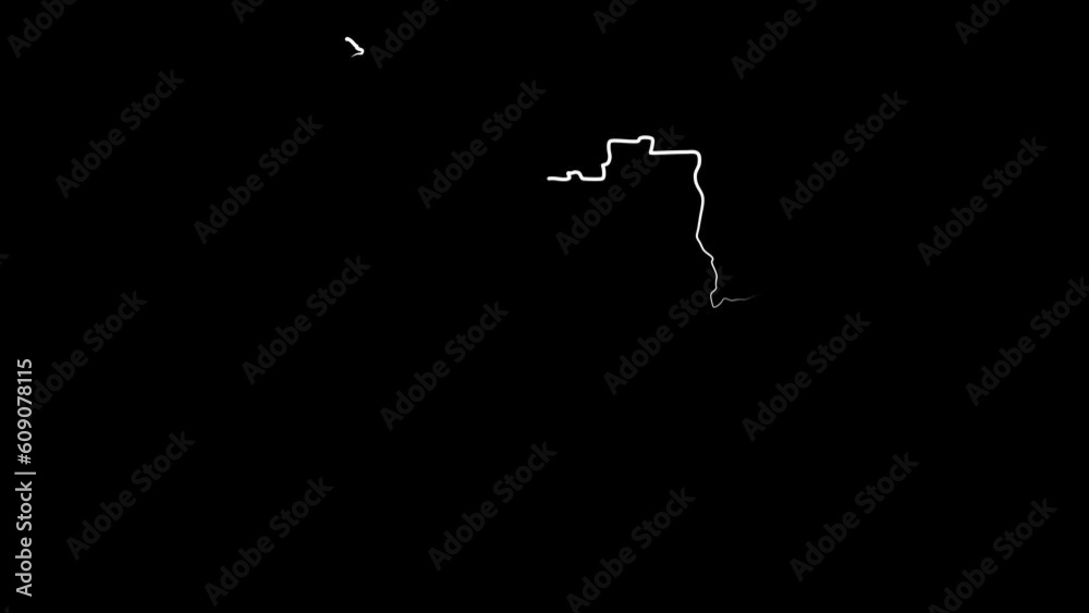 Angola map outline animation on black background, Angola map, country territory outline self drawing animation. Line art, Black background, 4K Angola map outline animation on black background, Angola map, country territory outline self drawing animation. Line art, Black background, 4K