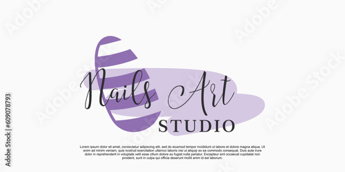nail art beauty salon logo with creative concept premium vector