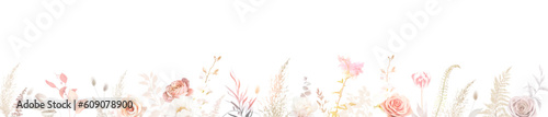 Rust orange and blush pink antique rose, beige and pale flowers, creamy peony, ranunculus, orchid, pampas grass
