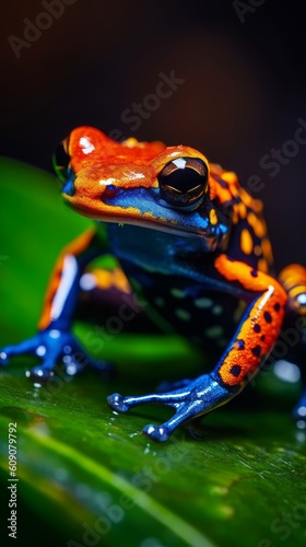 A clourful tiny frog on a leaf , ai, ai generative, illustration