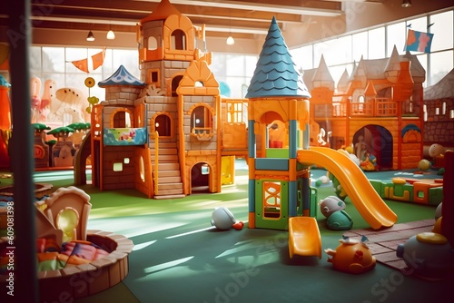 stock photo in the childrens play center with stuff professional photography ai generated