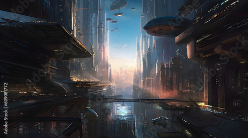 Futuristic city. Generative AI 