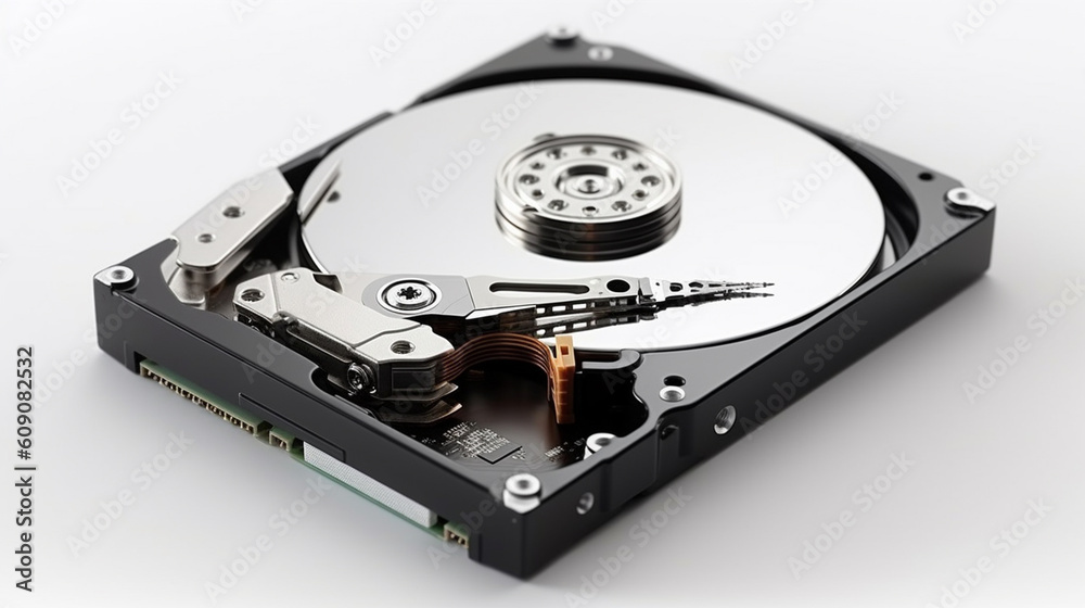 Hard disk drive isolated on white background. Computer hardware.generative ai Hard disk drive isolated on white background. Computer hardware.generative ai