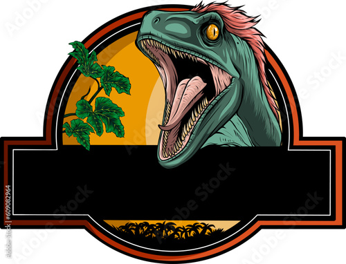 vector illustration of velociraptor head logo on white background