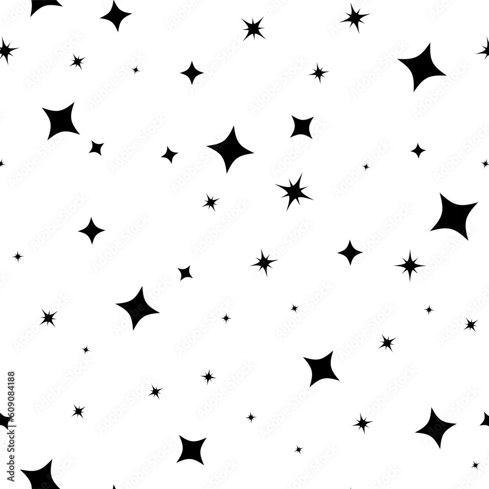 Star seamless pattern. Bright sparkles firework symbols background.
