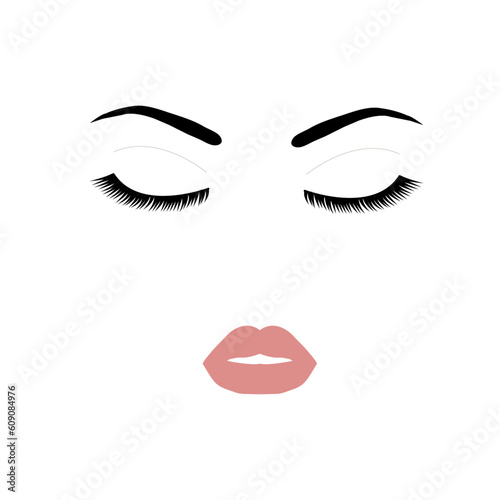 Illustration depicting a female face, eyes, eyelashes, eyebrows and lips