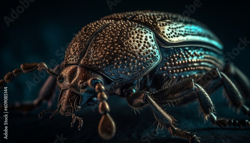Metallic weevil antenna magnified in extreme close up generated by AI