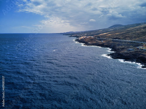 Volcanic coast of the island of Tenerife as seen from a drone