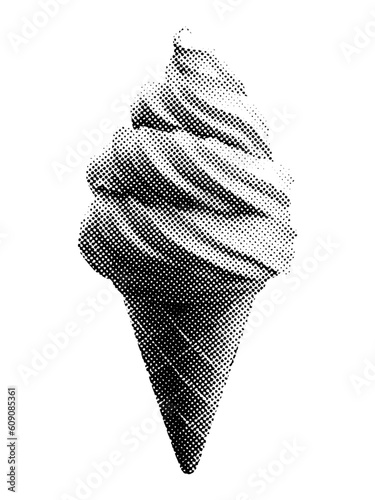 ice cream cone isolated halftone dots texture bitmap retro vintage pop art style collage element for mixed media modern crazy design black and white