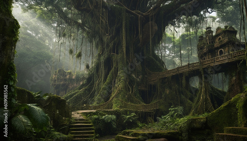 big ancestral tree in the jungle generative art