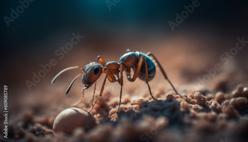 Ant colony teamwork on leaf for food generated by AI © Jeronimo Ramos