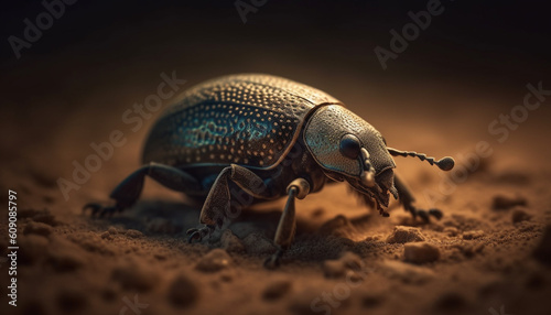 Small weevil crawling on plant, selective focus generated by AI