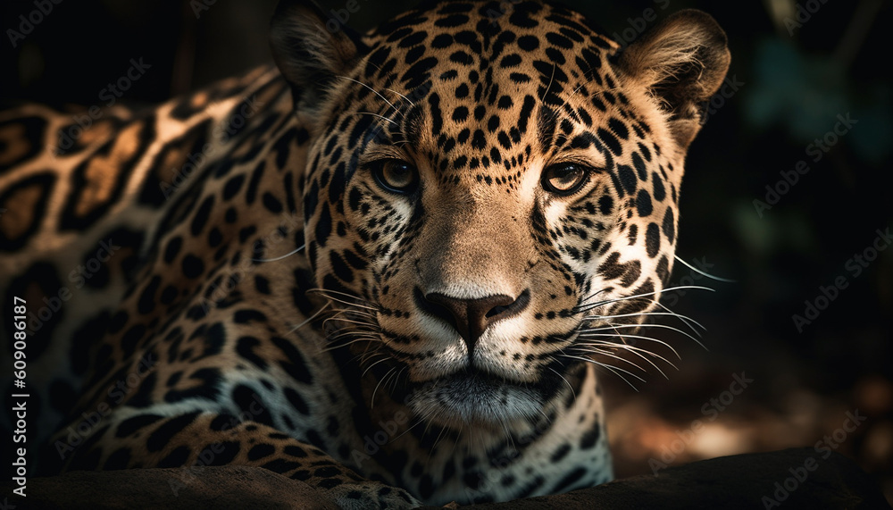 Naklejka premium Majestic big cats staring, beauty in nature generated by AI