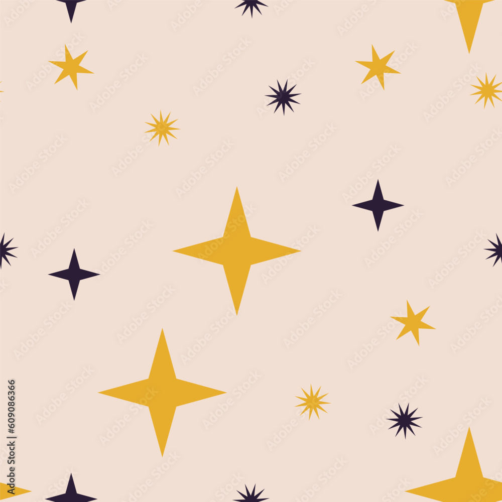 Seamless pattern with yellow and blue stars on light pink background Seamless pattern with yellow and blue stars on light pink background