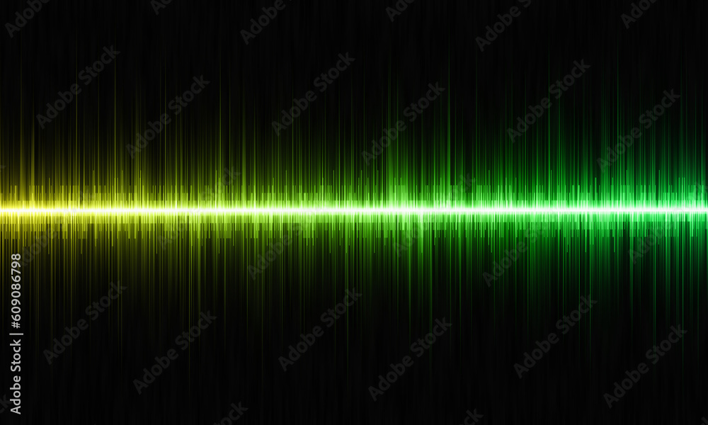green abstract sound waves on a black background.
