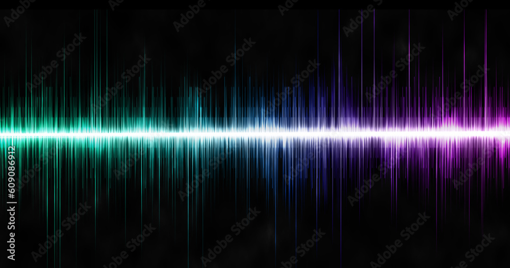 abstract sound waves in green, blue and magenta on a black background