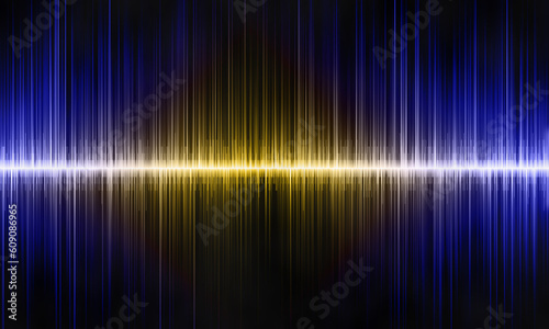 Sound waves oscillating with green, blue and purple light glow.abstract background.