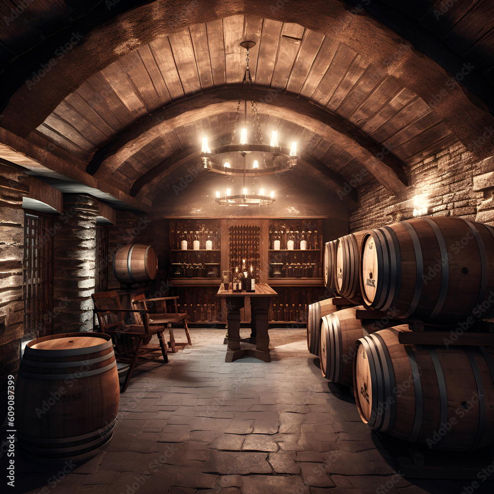 Wine cellar with wooden Barrels