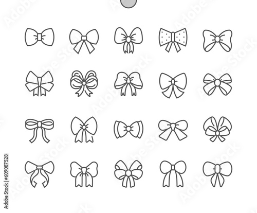 Tied bow. Accessory, ribbon, bowtie elegance. Pixel Perfect Vector Thin Line Icons. Simple Minimal Pictogram