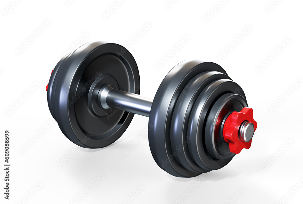 One chrome dumbbell isolated on a white background. 3d render. 3d illustration One chrome dumbbell isolated on a white background. 3d render. 3d illustration
