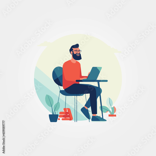 man sitting working on computer in his office