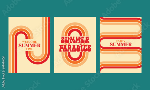Groovy Hippie 70s Posters Set. Vector Psychedelic