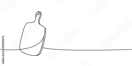 Cutting board one line continuous drawing. Kitchen tools continuous one line illustration. Vector minimalist linear illustration.