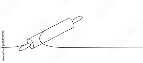 Rolling pin one line continuous drawing. Kitchen tools continuous one line illustration. Vector minimalist linear illustration.