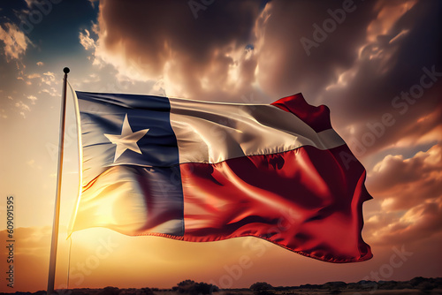 flag of county Dallas, Texas , USA at cloudy sky background on sunset. Generative Ai photo