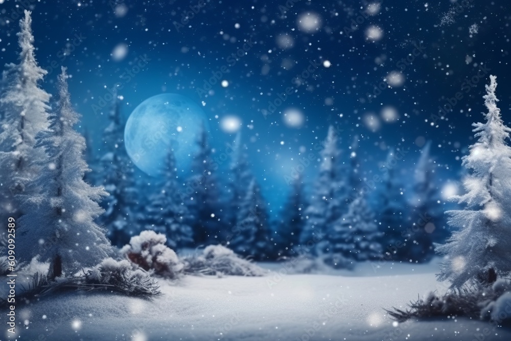 Winter background scene with Christmas trees. Created with Generative AI technology