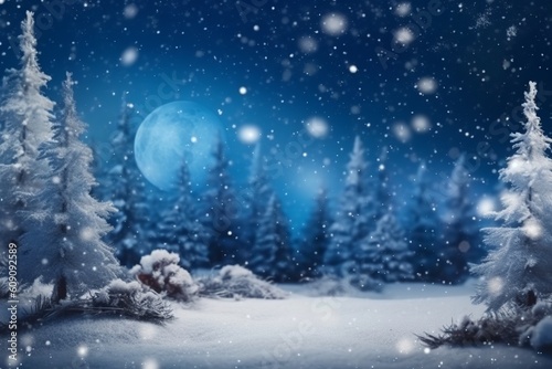 Winter background scene with Christmas trees. Created with Generative AI technology © mafizul_islam