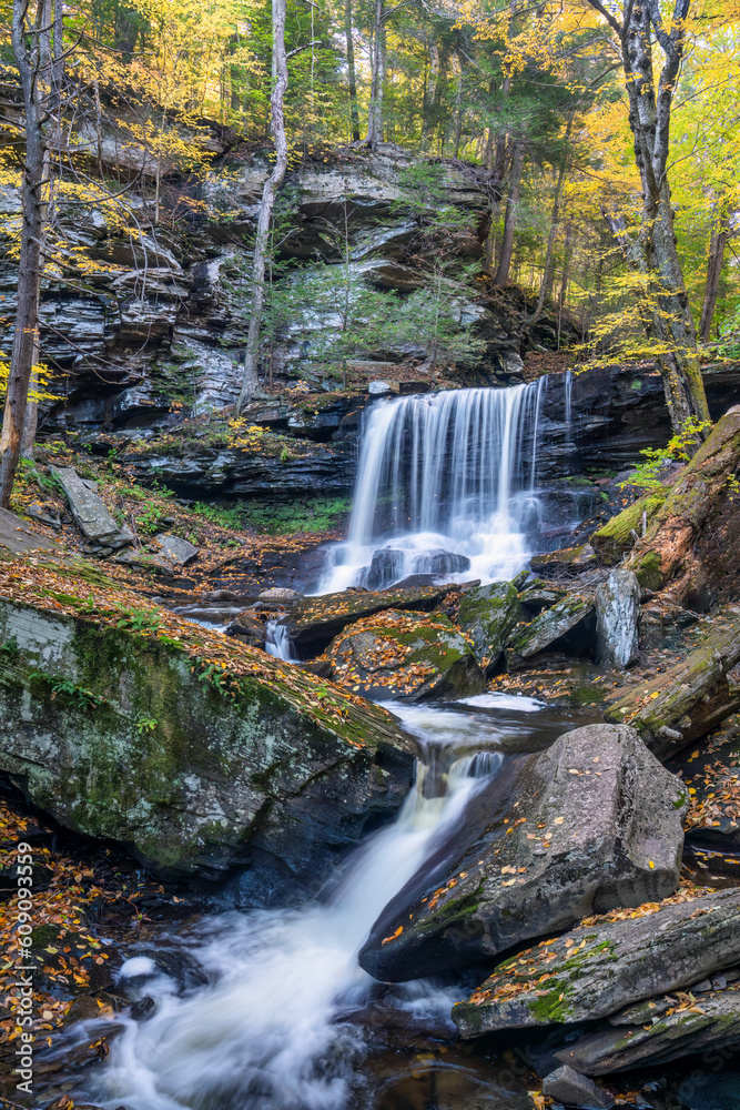 Autumn waterfall at Ricketts Glen State Park - Pennsylvania -  Reynolds Falls 