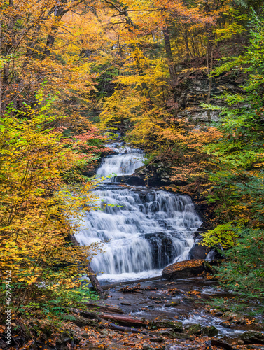 Autumn waterfall at Ricketts Glen State Park - Pennsylvania -  Mohican Falls 