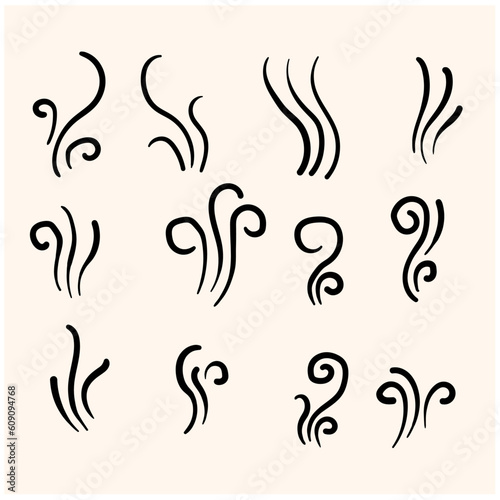 hand drawn Aromas vaporize icons. Smells vector line icon set, hot aroma, stink or cooking steam symbols, smelling or vapor, smoking or odors signs doodle
